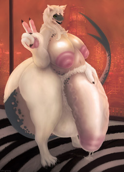 animal_print anthro balls belly big_belly big_breasts big_butt big_claws big_penis big_tail blue_body blue_skin bodily_fluids breasts building butt carpet city cityscape claws drooling foreskin fur furry_balls genital_fluids genitals gesture grin grinning_at_viewer gynomorph hair hand_gesture huge_penis humanoid_genitalia humanoid_penis hyper hyper_genitalia hyper_penis intersex inverted_nipples leaking_precum lips long_hair markings navel nipples padded_palms penis precum pubes saliva skyscraper smile smiling_at_viewer solo spots spotted_markings stroking_penis tail tan_body tan_skin teeth thick_lips v_sign vein veiny_penis white_body white_fur white_hair wide_hips window zebra_print killergrizzly feha_(killergrizzly) aquatic felid feline fish hybrid mammal shark sharkcat absurd_res hi_res