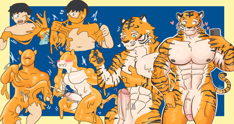 anthro genitals goo_transformation male penis slime species_transformation transformation cowne felid human mammal pantherine symbiote tiger hi_res