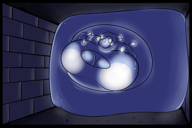 belly big_belly big_breasts blue_body blue_clothing blue_dress blue_eyes blue_skin breasts clothed clothing cube dress dungeon female hair huge_belly huge_breasts hyper hyper_belly hyper_breasts inflation lair morbidly_obese morbidly_obese_female not_furry obese obese_female overweight overweight_female slightly_chubby smile solo tentacles sweer-tomato quasi ghost humanoid quasi-ghost spirit absurd_res hi_res