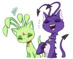 aisha_(neopets) alien_neopet ambiguous_gender collar darigan_neopet duo eyes_closed feral neopet_(species) neopets roboto_(artist) sharp_teeth teeth