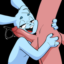 anthro balls blue_body bodily_fluids duo erection genital_fluids genitals glans male male/male nude nude_male nuzzling open_mouth open_smile penis precum red_body smile twitching scratchdex bunny_(scratchdex) canid canine lagomorph mammal 1:1 2d_animation animated short_playtime
