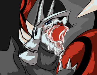 against_crotch ambiguous_gender blue_eyes blush blush_lines bodily_fluids claws dripping drooling duo fellatio female feral genital_fluids genitals glistening glistening_body grey_body head_grab horn leg_grab male male/female metallic_body oral penile penis penis_in_mouth precum precum_drip red_body saliva sex spikes thigh_grab tongue tongue_out tongue_out_fellatio spicymustelid nintendo pokemon aggron generation_3_pokemon groudon legendary_pokemon pokemon_(species) scalie absurd_res hi_res