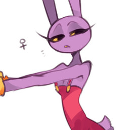 anthro clothed clothing crossgender eyelashes female long_eyelashes looking_at_viewer mtf_crossgender overalls solo algae_lagae glitch_productions the_amazing_digital_circus jax_(tadc) lagomorph leporid mammal rabbit