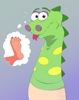 ambiguous_gender arm_hair blue_background body_hair feet foot_fetish foot_shot forked_tongue green_body humanoid_feet looking_at_viewer plantigrade simple_background sock_puppet soles solo thought_bubble tongue tongue_out anti_dev mythology birk_n._stocking animate_inanimate dragon living_puppet living_sock mythological_creature mythological_scalie scalie 2023 colored digital_drawing_(artwork) digital_media_(artwork) hi_res