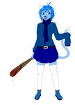 anthro baseball_bat bat_(object) belt blood blue_eyes blue_hair bodily_fluids bottomwear clothing female forked_tail hair horn open_mouth open_smile simple_background skirt smile solo tail teeth tongue unusual_anatomy unusual_tail spike_the_furry clubette demon absurd_res digital_media_(artwork) hi_res