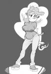 accessory anthro big_breasts blush bow_(feature) bow_accessory bow_ribbon breasts cleavage clothed clothing eyelashes female footwear hair_accessory hair_bow hair_ribbon midriff nipple_slip nipples ribbons sandals shoes solo kaboozey disney mickey_mouse_shorts topsy_(disney) canid canine canis domestic_dog mammal greyscale monochrome