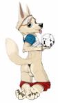 3_toes anthro anus ball balls biped bottomless butt clothed clothing eyewear feet fur genitals glasses goggles hair holding_ball holding_object looking_at_viewer male mascot open_mouth pawpads presenting russia russian shirt simple_background smile soccer soccer_ball solo sport teeth toes tongue tongue_out topwear white_background world_cup young conditional_dnp mej fifa zabivaka canid canine canis mammal wolf 2016 absurd_res digital_media_(artwork) hi_res