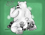 anthro bodily_fluids butt butt_sniffing dialogue duo eyewear facesitting feet finger_wag glasses male male/male musk musk_clouds nude sitting sitting_on_another sniffing submissive sweat sweatdrop sweaty_butt tail text sebboh cartoon_network we_bare_bears ice_bear_(we_bare_bears) bear felid mammal pantherine tiger english_text hi_res shaded