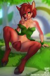 2021 2:3 5_fingers activision anthro blurred_background breasts brown_hair chest_tuft clothed clothing convenient_censorship deer digital_media_(artwork) elora faun_(spyro) female fingers full-length_portrait grass green_eyes hair hi_res hooves looking_at_viewer mammal navel plant portrait satsukii scut_tail short_hair short_tail smile solo spread_legs spreading spyro_reignited_trilogy spyro_the_dragon tail tail_censorship tuft