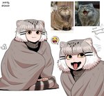 :3 awesome_face bedding biped black_body black_fur black_hair black_tail blanket clothed clothing eyelashes fangs female female_humanoid feral front_view fur grey_body grey_ears grey_fur grey_hair grey_inner_ear grey_inner_ear_fluff grey_tail hair inner_ear_fluff light_body light_skin looking_at_viewer markings multicolored_body multicolored_fur multicolored_hair multicolored_tail no_sclera open_mouth open_smile pale_skin photo_reference pupils reference_image ring_(marking) ringed_tail short_hair simple_background sitting smile snaggle_tooth solo speech_bubble striped_markings striped_tail stripes tail tail_markings teeth text tuft two_tone_tail under_blanket white_background white_hair yellow_eyes gegegekman animal_humanoid felid felid_humanoid feline feline_humanoid humanoid mammal mammal_humanoid pallas's_cat 2024 artist_name colored digital_media_(artwork) english_text hi_res meme multiple_images pictographics shaded signature simple_shading