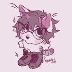 anthro boots clothing eyewear female footwear glasses horn looking_at_viewer shoes silly silly_face solo sparkles wearing_glasses nyushi nyu_(nyufluff) felid feline mammal 1:1 hi_res watermark
