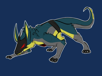 all_fours angry claws fangs feral fur green_body green_fur grey_body grey_fur male paws red_eyes screen screen_face solo tail teeth yellow_body yellow_fur rtf-m brom_(sahurus) mantled_beast 4:3 alpha_channel hi_res