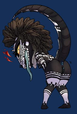 anthro anus blue_anus blue_insides blue_nipples blue_tongue blue_vulva bodypaint breasts butt chibi dark_body face_paint feather_hair feathers female genitals hands_on_knees hands_on_legs heart_symbol knock-kneed looking_at_viewer looking_back nipples orange_eyes presenting presenting_anus presenting_hindquarters presenting_vulva pseudo_hair raised_tail simple_background solo tail tongue transparent_background unusual_insides vulva henyoki microsoft the_elder_scrolls the_elder_scrolls_online situth_(varlastreak) argonian scalie alpha_channel hi_res