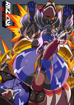 anal anal_orgasm anal_penetration anthro balls big_balls big_butt big_penis black_sclera bodily_fluids branded butt butt_grab carrying_another carrying_partner carrying_position cum cum_in_ass cum_inside cumshot defeat_sex duo ejaculation erection forced full_nelson full_nelson_(legs_held) fusion genital_fluids genitals glans hand_on_butt hands-free male male/male male_penetrated male_penetrating male_penetrating_male orgasm pawpads paws penetration penile penile_penetration penis penis_in_ass pokemon_fusion sex tribal tribal_clothing apsel_bluestar nintendo pokemon sundown_(itssundownn) vulcan_(royalchomper) generation_2_pokemon generation_4_pokemon generation_5_pokemon haxorus lucario pokemon_(species) typhlosion hi_res