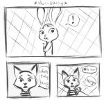 2016 anthro canid canine child dialogue digital_media_(artwork) disney duo fearmywaffles female fox judy_hopps lagomorph leporid male mammal monochrome nick_wilde pictographics rabbit red_fox simple_background true_fox young zootopia