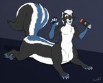 anthro electronics game_console gaming male playing_video_game solo nisharu nintendo nintendo_switch mammal mammal_taur mephitid mephitid_taur skunk skunk_taur taur