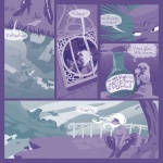 anthro base_two_layout blockage_(layout) close-up crossed_legs dialogue duo female five_frame_image horizontal_blockage solo_focus text vertical_blockage egypturnash mammal procyonid raccoon 1:1 comic english_text green_theme purple_theme