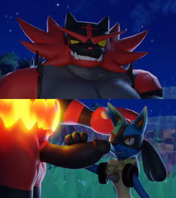 3d_background anthro balls belt big_balls big_chest big_penis black_penis blue_body blue_fur claws erection fire fur genitals grass grey_body grey_fur hand_on_penis handjob happy looking_at_another looking_down looking_down_at_partner looking_up looking_up_at_partner male male/male muscular muscular_arms muscular_legs muscular_male muscular_thighs night outside outside_sex pecs penile penis plant red_body red_eyes red_fur sex sharp_teeth smile smiling_at_another smiling_at_each_other smiling_at_partner smirk standing teeth thick_thighs yellow_eyes anonymous_artist nintendo pokemon generation_4_pokemon generation_7_pokemon incineroar lucario pokemon_(species) 3d_(artwork) blender_(artwork) blender_cycles_(artwork) digital_media_(artwork) hi_res