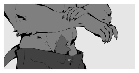 arm_tuft border bottomwear bucket claws clothed clothed_humanoid clothed_male clothing container elbow_tuft finger_claws front_view grey_background holding_own_arm male simple_background solo torso_shot tuft white_border kingarthur_i humanoid 2023 digital_drawing_(artwork) digital_media_(artwork) greyscale hi_res monochrome