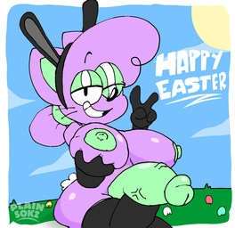 anthro big_breasts big_penis blue_sky breasts bunny_costume clothing costume curly_hair easter_egg fur genitals gynomorph hair holding_breast holidays huge_breasts huge_penis intersex looking_at_viewer narrowed_eyes nude one_eye_closed outside penis public public_nudity purple_body purple_fur scut_tail short_tail sitting sitting_on_ground sky smile smiling_at_viewer solo sunny tail text toony vein veiny_penis wink winking_at_viewer plainsokz easter salid humanoid hi_res