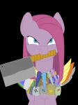 2011 black_background blue_eyes cleaver_(knife) cupcakes_(mlp_fanfic) cutlery earth_pony equid equine female feral friendship_is_magic hasbro hi_res horn horse jewelry kitchen_knife kitchen_utensils knife knife_in_mouth looking_at_viewer mammal melee_weapon my_little_pony necklace object_in_mouth pinkamena_(mlp) pinkie_pie_(mlp) pony refe2 simple_background solo tools weapon xyi