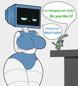 :< annoyed antennae_(anatomy) anthro asking_another asking_partner big_breasts biped blue_body blue_eyes blue_text blush breasts collarbone crossed_arms duo electronics erection eyebrows eyelashes featureless_breasts featureless_crotch female female_humanoid for_a_head green_text grey_body holding_object holding_tool holding_wrench humanoidized humor husband husband_and_wife larger_female larger_humanoid looking_at_another looking_at_partner machine male male_anthro married_couple narrowed_eyes nude nude_anthro nude_female nude_humanoid nude_male open_mouth red_eyes screen screen_face size_difference smaller_anthro smaller_male speech_bubble talking_to_another talking_to_partner television text thick_thighs tools white_body wide_hipped_female wide_hipped_humanoid wife wrench tonytoran nickelodeon spongebob_squarepants karen_plankton sheldon_j._plankton android aquatic arthropod crustacean humanoid object_head plankton_(species) robot robot_humanoid screen_head tv_head tv_head_robot 2020 absurd_res colored digital_drawing_(artwork) digital_media_(artwork) english_text hi_res portrait three-quarter_portrait