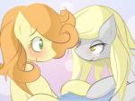 bedroom_eyes blush carrot_top_(mlp) comic derpy_hooves_(mlp) duo earth_pony equid equine female friendship_is_magic furniture half-closed_eyes hasbro horse mammal my_little_pony narrowed_eyes pony seductive smile table v-invidia