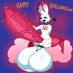 anthro balls big_balls big_penis genitals glans heart_symbol holidays huge_balls huge_penis humanoid_genitalia humanoid_penis male omega_symbol penis red_penis solo spade_tail tail text vein veiny_penis white_body white_eyes lokbunny17 halloween lok_bunny demon lagomorph leporid mammal rabbit 1:1 english_text hi_res