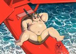 aircraft airplane anthro aviator_cap belly big_belly bulge clothed clothing detailed_background eyewear facial_hair feet kemono lying male moobs mustache navel nipples on_back overweight overweight_male solo sunglasses underwear vehicle water shibaxiao porco_rosso porco_rosso_(character) domestic_pig mammal suid suine sus_(pig) 2023 hi_res