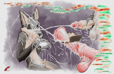 adolescent animal_genitalia animal_penis anthro balls bodily_fluids bukkake cum cum_covered cum_on_balls cum_on_body cum_on_face cum_on_hand cum_on_penis cum_splatter cum_string cumshot dialogue drooling ejaculation equine_genitalia equine_penis erection foreskin fur genital_fluids genitals group hand_on_penis holding_penis humanoid_genitalia humanoid_penis male male/male masturbation messy navel nude one_eye_closed open_mouth partially_retracted_foreskin penile penile_masturbation penis precum precum_string profanity saliva saliva_string simple_background sitting speech_bubble tail teeth text trio young young_anthro young_male redleveret canid canine canis equid equine mammal wolf digital_media_(artwork) english_text hi_res
