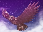 ambiguous_gender brown_body brown_feathers cloud feathers feet feral flying night purple_background purple_eyes simple_background solo star talons toes ignigeno guardians_of_ga'hoole otulissa avian bird owl spotted_owl strix_(genus) true_owl 4:3 female_(lore)