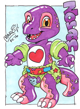 anthro claws clean_diaper clothed clothing diaper inflatable inflatable_armbands male pattern_diaper pool_float pool_toy solo wearing_diaper young young_anthro young_male marci_mcadam zoran dinosaur prehistoric_species reptile scalie 2016 character_badge_(artwork) traditional_media_(artwork)