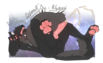 anthro balls belly big_belly bodily_fluids cum digestion erection fur genital_fluids genitals male male_pred nude oral_vore penis simple_background solo tail text vore flopflopps videlthewusky canid canine canis domestic_dog husky hybrid mammal nordic_sled_dog spitz wolf wolfdog hi_res