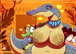 anthro areola big_breasts breasts egyptian female glistening_eyelids group male mature_female nipple_piercing nipples non-mammal_nipples overweight piercing tan_areola tan_nipples trio afro_chan332 biphony_(rubbish_chameleon) terry_(rubbish_chameleon) scalie