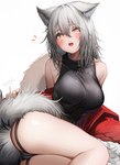 big_breasts blush breasts camel_toe female grey_hair hair heart_symbol looking_at_viewer open_mouth simple_background solo white_background yellow_eyes tabhead arknights hypergryph studio_montagne projekt_red_(arknights) animal_humanoid canid canid_humanoid canine canine_humanoid humanoid mammal mammal_humanoid wolf_humanoid 2024 absurd_res hi_res