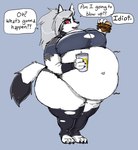 anthro belly beverage big_belly big_breasts black_nose breasts burger clothed clothing feeding female food fur grey_body grey_fur grey_hair hair holding_beverage holding_burger holding_food holding_object obese obese_anthro obese_female open_mouth overweight overweight_anthro overweight_female red_sclera rumbling_stomach sharp_teeth solo standing teeth text torn_clothing white_body white_eyes white_fur herro helluva_boss mcdonald's mythology loona_(helluva_boss) canid canid_demon canine demon hellhound mammal mythological_canine mythological_creature 2022 absurd_res english_text hi_res