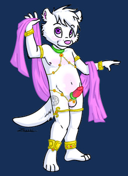 anthro balls erection genitals harem harem_outfit humanoid_genitalia humanoid_penis jewelry male penis simple_background solo young young_anthro young_male zooshi mammal mustelid otter alpha_channel