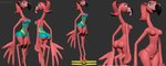 anthro breasts butt clothed clothing female genitals green_eyes model non-mammal_breasts nude pink_body pussy skinny small_breasts solo standing wings nighthia brand_new_animal studio_trigger the_pink_flamingos_(brand_new_animal) avian bird flamingo 3d_(artwork) digital_media_(artwork) hi_res zbrush_(artwork)