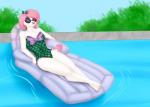 accessory anthro bow_(feature) bow_accessory bow_ribbon clothing eyewear female floatie hair_accessory hair_bow hair_ribbon inflatable one-piece_swimsuit ribbons smile solo summer sunglasses swimming_pool swimwear boston.babe canid canine canis domestic_dog mammal