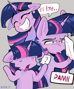 blush bodily_fluids confusion female feral horn multiple_poses nervous pose rag simple_background smile solo sweat sweatdrop krista-21 friendship_is_magic hasbro my_little_pony mythology twilight_sparkle_(mlp) equid equine mammal mythological_creature mythological_equine unicorn absurd_res hi_res