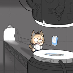 ambiguous_gender anthro beverage_can bottomwear clothing detailed_background hand_on_face industrial inside skirt sweater tail topwear pearkidart tsukihime type-moon neco-arc animal_humanoid cat_humanoid felid felid_humanoid feline feline_humanoid humanoid mammal mammal_humanoid neco_spirit 1:1 2025 comic digital_drawing_(artwork) digital_media_(artwork) hi_res shaded
