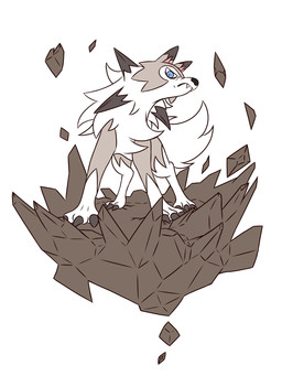 attack black_nose blue_eyes brown_body brown_fur claws fangs feral fur pink_inner_ear rock sharp_teeth simple_background solo spikes teeth tuft white_background white_body white_fur didi_(artist) nintendo pokemon canid canine generation_7_pokemon lycanroc mammal midday_lycanroc pokemon_(species) 2020 3:4 hi_res