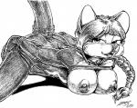 anthro bdsm bell bell_collar big_breasts bondage bound breasts collar female nipple_piercing nipples nude piercing rope solo submissive submissive_female brian_o'connell domestic_cat felid feline felis mammal 1993 black_and_white monochrome