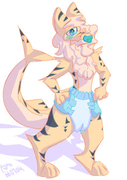 anthro blush clean_diaper clothed clothing diaper diaper_only fluffy male object_in_mouth pacifier pacifier_in_mouth simple_background solo standing tail topless warm_lighting wearing_diaper white_background anonymous_artist koji aquatic fish shark absurd_res hi_res