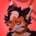 anthro bust_portrait canid canine collar countershade_face countershade_fur countershading dipstick_ears ear_markings eyebrows fox fur hair hi_res icon inner_ear_fluff male mammal multicolored_ears orange_body orange_fur portrait rikosakari solo tuft