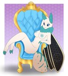 antennae_(anatomy) anthro big_tail blue_body blue_eyes blue_fur breasts butt chair female fur furniture gold_(metal) gold_throne ivory_body neck_tuft queen_moth solo tail throne tuft wings chainilla arthropod insect lepidopteran moth absurd_res hi_res