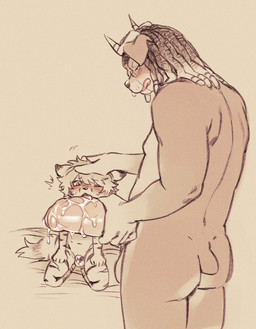 anthro blush chastity_cage chastity_device cleaning_cock cuckold cuckold_cleanup duo genitals headpat licking male male/male oral penile penis penis_lick sex tongue young young_anthro young_male niichan rune_(runederg) canid canine canis domestic_dog hybrid mammal mastiff molosser rottweiler absurd_res hi_res