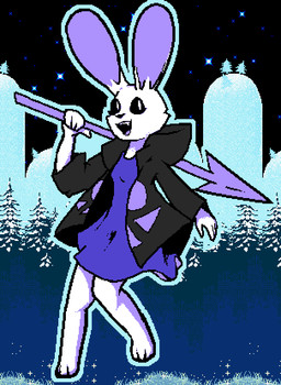 anthro black_sclera clothing delta_rune_(emblem) dress female fur jacket melee_weapon polearm purple_body purple_fur snow solo spear star symbol topwear weapon white_body white_fur catjamn undertale undertale_(series) eiko_(catjamn) fan_character lagomorph leporid mammal rabbit digital_media_(artwork) hi_res