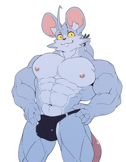 anthro balls big_penis blue_body blue_fur bodily_fluids bulge clothing erection fur genital_fluids genitals inner_ear_fluff looking_at_viewer looking_pleasured male mostly_nude muscular muscular_anthro muscular_male navel nipples penis precum presenting presenting_penis simple_background simple_coloring solo tail tuft underwear vein veiny_penis white_background yellow_sclera croiyan mammal murid murine rat rodent 2026 animated hi_res high_framerate no_sound short_playtime video