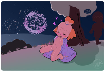 anthro blush breasts female fireworks genitals grass night nipples outside plant sitting smile solo tree vulva nyoronyan animal_crossing nintendo isabelle_(animal_crossing) canid canine canis domestic_dog mammal 2025 absurd_res hi_res